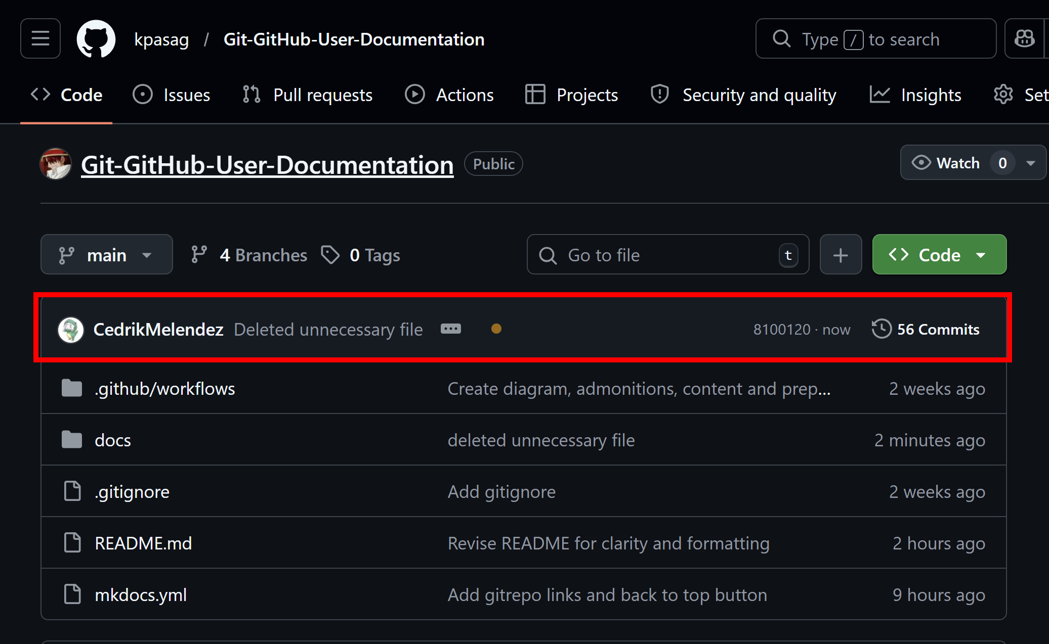 GitHub repository page with the latest commit message visible at the top of the file list